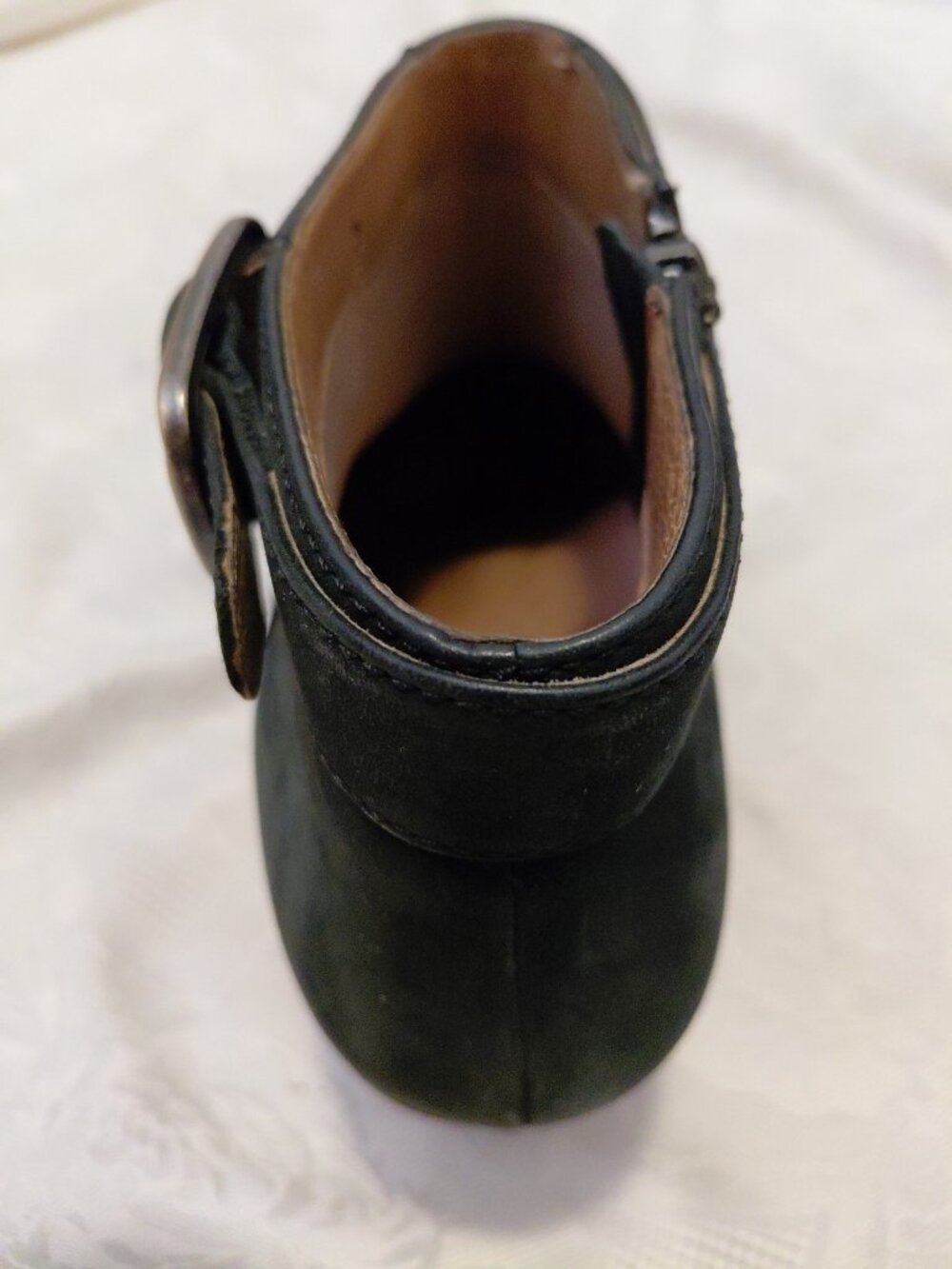 Dansko Ankle Bootie Nubuck Leather Autumn Black Size 38 Faux Wood Block Heel - Picture 6 of 11